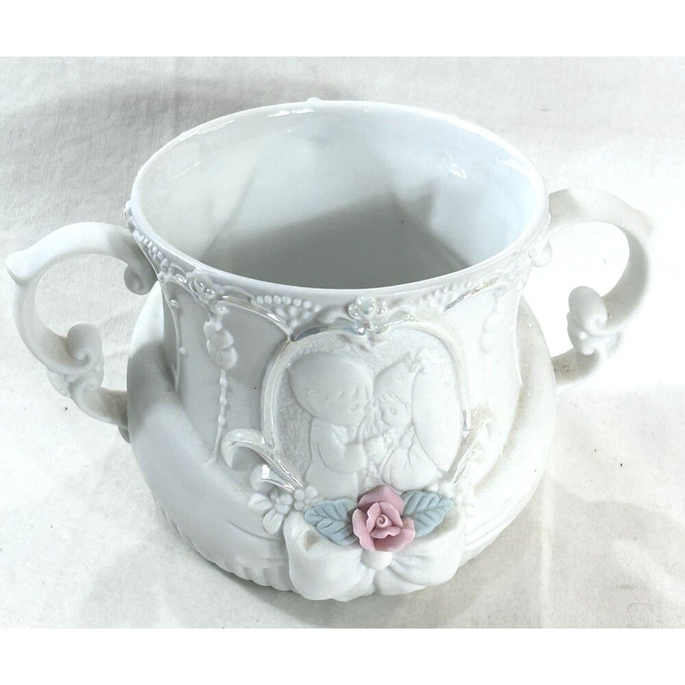 1995 Precious Moments Wedding Cup Bride Groom Hand In Hand & Heart To Heart